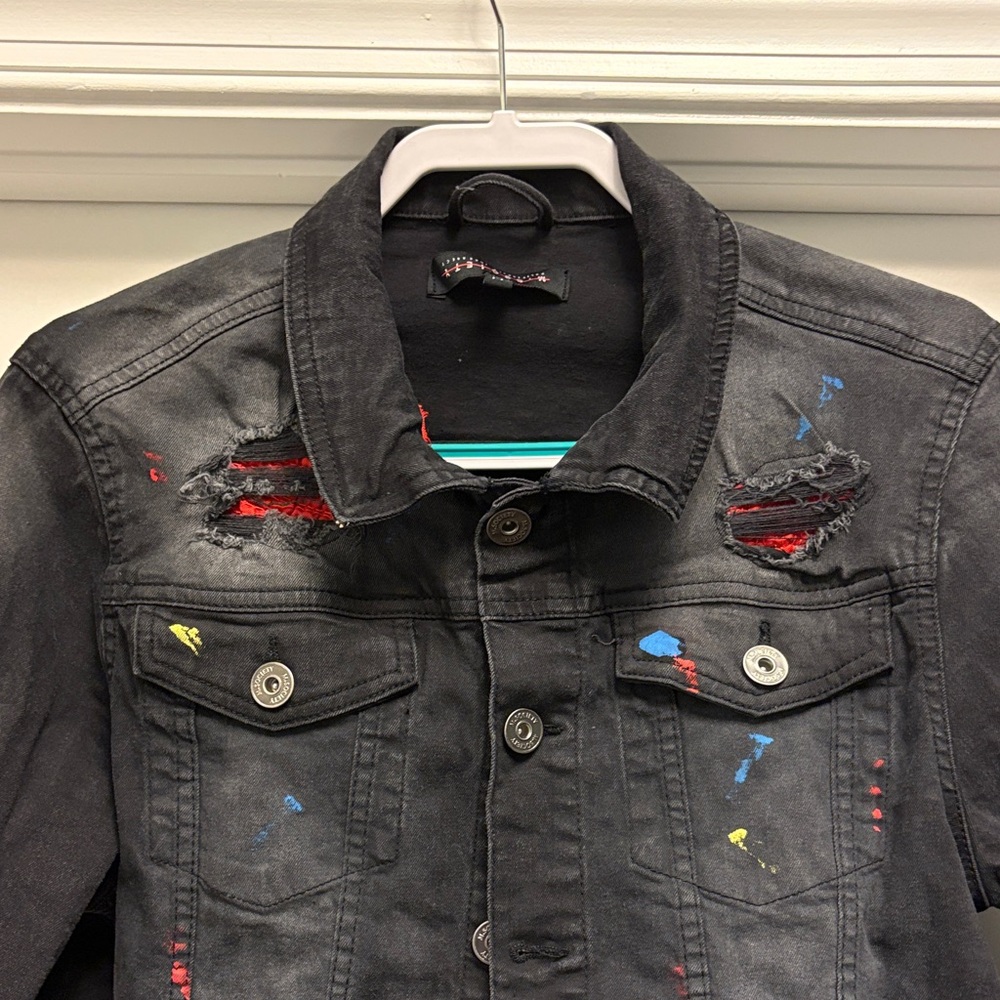 Black Jean Jacket with Multicolor Splash Multi Color Details - Picture 7 of 7